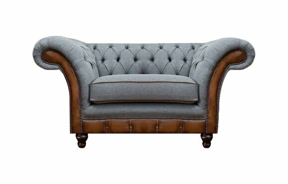 Chesterfield Hellgrauer Lehnsessel Designer Stoffsessel Textil Möbel von JV Moebel