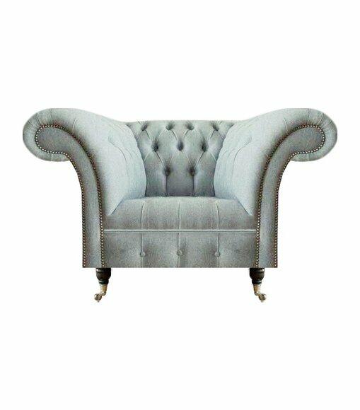 Chesterfield Hellgrauer Sessel Moderne Wohnzimmer Polster Sitzmöbel von JV Moebel