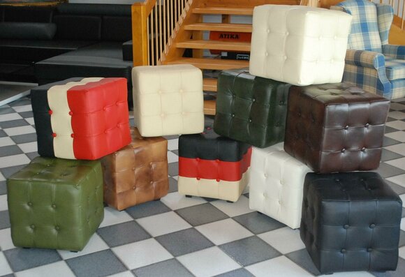 Chesterfield Hocker 100% Echtes Leder Bank Sitz Polsterhocker Sitzwürfel von JV Möbel
