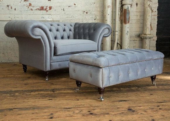 Chesterfield Hocker Fuß Sessel Polster Ottoman Beistell Relax Textil von JV Möbel