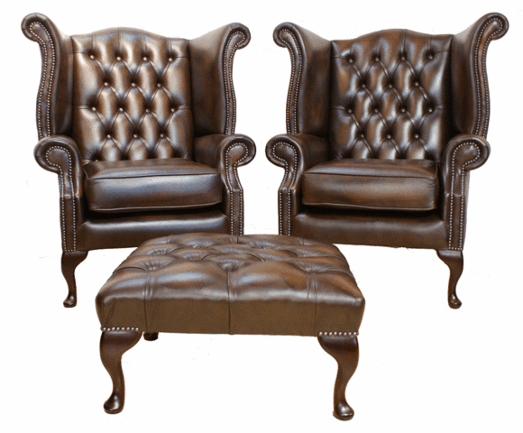 Chesterfield Leder Sessel Set Garnitur Ohrensessel x 2 + Hocker Garnitur Leder Chesterfield Leder Sessel Set Garnitur Ohrensessel x 2 + Hocker Garnitur Leder von JV Möbel