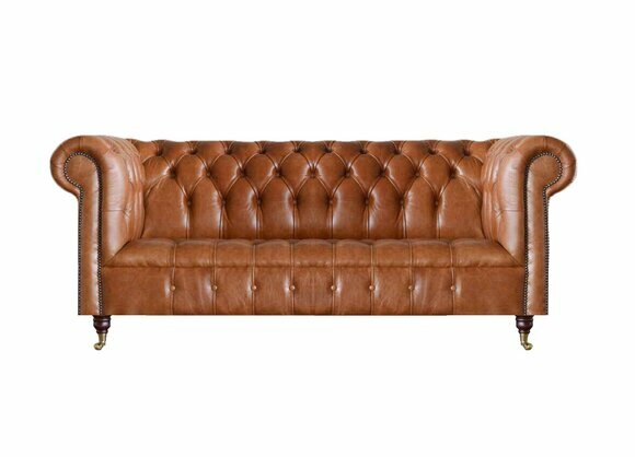 Chesterfield Leder Sitzmöbel Brauner Dreisitzer Wohnzimmer Edle Sofas von JV Moebel