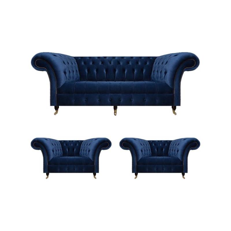 Chesterfield Luxus Einrichtung 2x Sessel Dreisitzer Sofa Couch Wohnzimmer 3+1+1 von JV Möbel