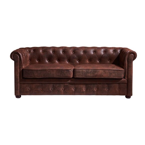 Chesterfield Mens Club Sofa Couch Leder Polster Zweisitzer Braun von JV Möbel