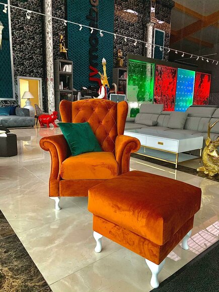 Chesterfield Ohrensessel + Hocker Sessel Couch Polster Set Samt Textil SOFORT Chesterfield Ohrensessel + Hocker Sessel Couch Polster Set Samt Textil SOFORT von JV Möbel