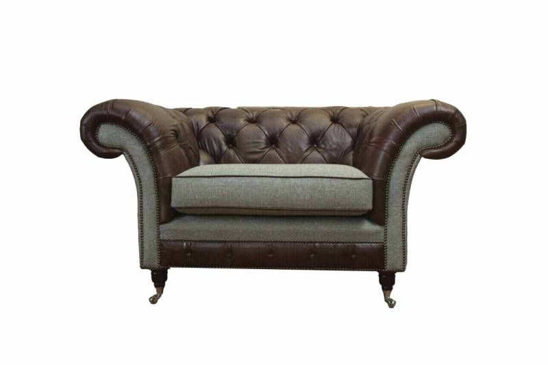Chesterfield Ohrensessel Grau Sofagarnitur Sessel Couch Ledersofa von JV Möbel
