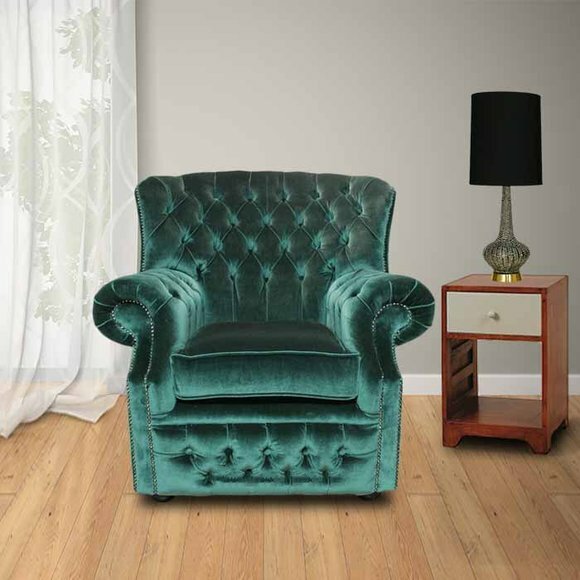 Chesterfield Samt Grün Ohrensessel 1 Sitzer Sessel Couch Sofa Fernsehsessel Neu von JV Möbel