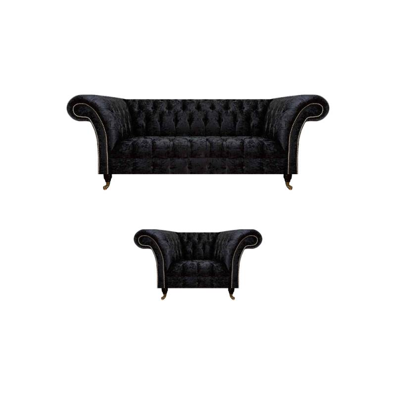 Chesterfield Schwarze Polstermöbel Designer Wohnzimmer Couch Sessel 2tlg von JV Möbel