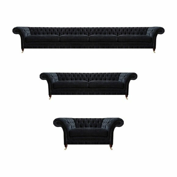 Chesterfield Schwarze Textilgarnitur Viersitzer Couch Zweisitzer Sessel Chesterfield Schwarze Textilgarnitur Viersitzer Couch Zweisitzer Sessel von JV Moebel