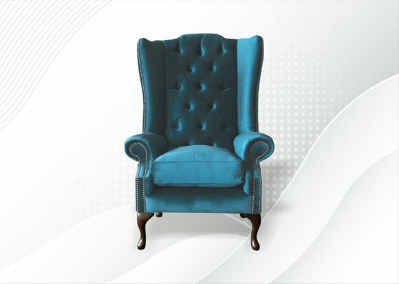 Chesterfield Sessel Blau Textil Stoff Ohrensessel Möbel Wohnzimmer Modern Luxus von JV Möbel