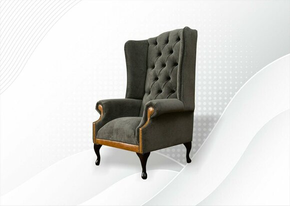 Chesterfield Sessel Grau Neu Wohnzimmer Modern Textil Stoff Ohrensessel von JV Möbel
