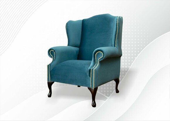 Chesterfield Sessel Hellblau Textil Stoff Ohrensessel Möbel Wohnzimmer Modern von JV Möbel