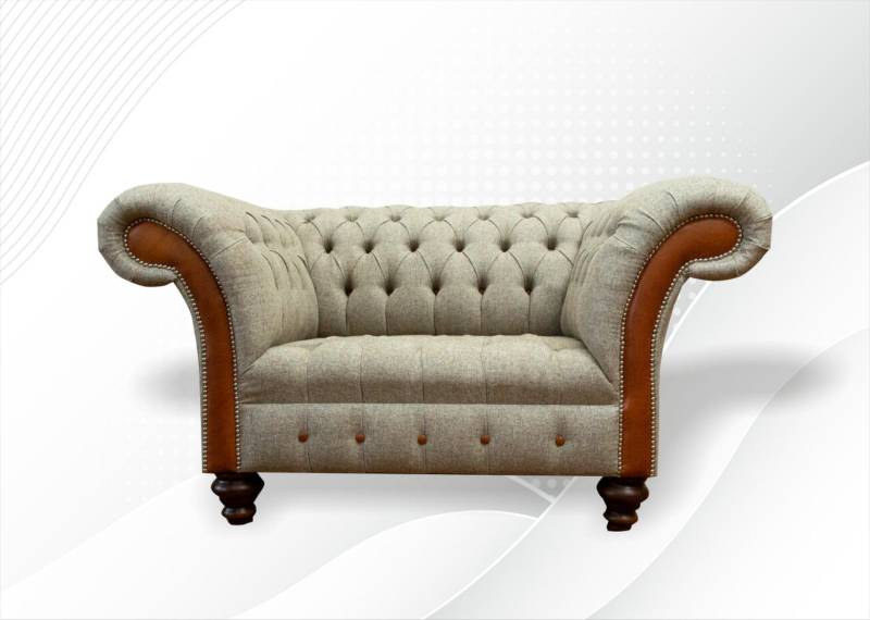 Chesterfield Sessel Textil Sofa Stoff Couch Polster Sofas Couchen 150cm Beige von JV Möbel