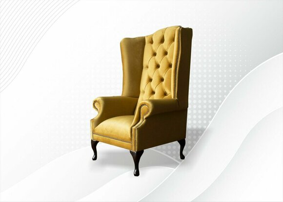 Chesterfield Sessel Textil Stoff Gelb Ohrensessel Möbel Wohnzimmer Modern von JV Möbel