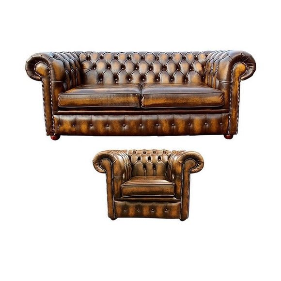 Chesterfield Sofa Couch Polster Leder Textil Sofagarnitur 2+1 Polster von JV Möbel