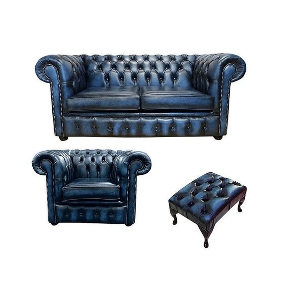 Chesterfield Sofa Couch Polster Leder Textil Sofagarnitur 2+1 Polster von JV Möbel