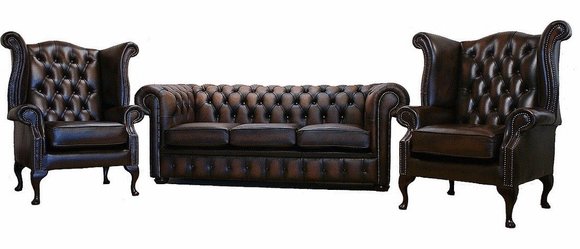 Chesterfield Sofagarnitur Leder Textil Chesterfield Komplett Set Sofa Couch 439 von JV Möbel