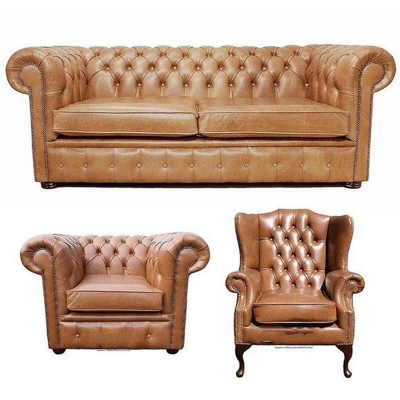 Chesterfield Sofagarnitur Leder Textil Chesterfield Komplett Set Sofa Chesterfield Sofagarnitur Leder Textil Chesterfield Komplett Set Sofa von JV Möbel