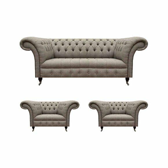 Chesterfield Sofagarnitur Luxus Dreisitzer Sofa Textil 2x Sessel Neu Wohnzimmer Chesterfield Sofagarnitur Luxus Dreisitzer Sofa Textil 2x Sessel Neu Wohnzimmer von JV Moebel
