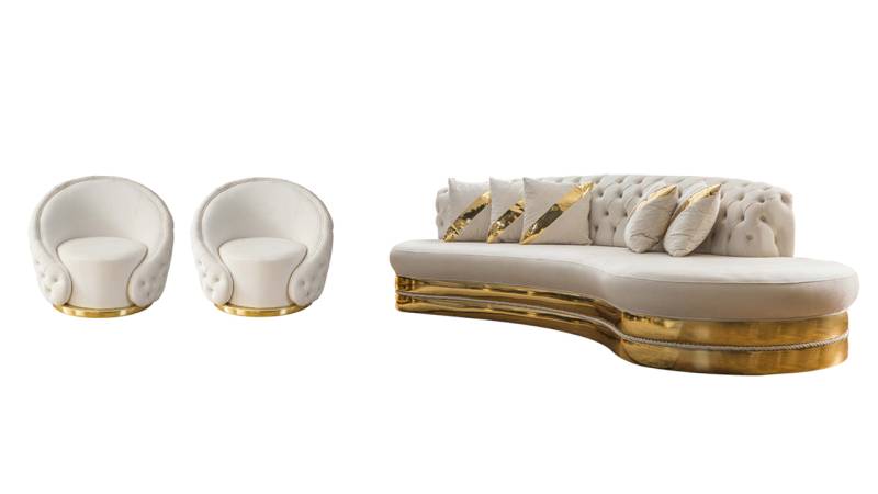 Chesterfield Sofagarnitur Wohnzimmer Halbrundes Sofa Sessel von JV Möbel