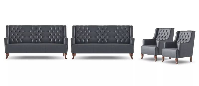 Chesterfield Sofas Set 3-Sitzer Sessel Schwarz Holz Ledersofas Couch von JV Möbel
