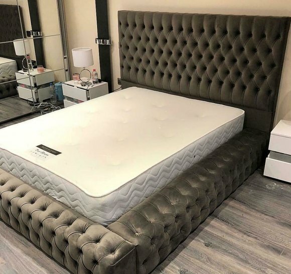 Chesterfield Textil Bett Schlafzimmer Betten Doppel Polster 140/160/180/200 cm von JV Möbel