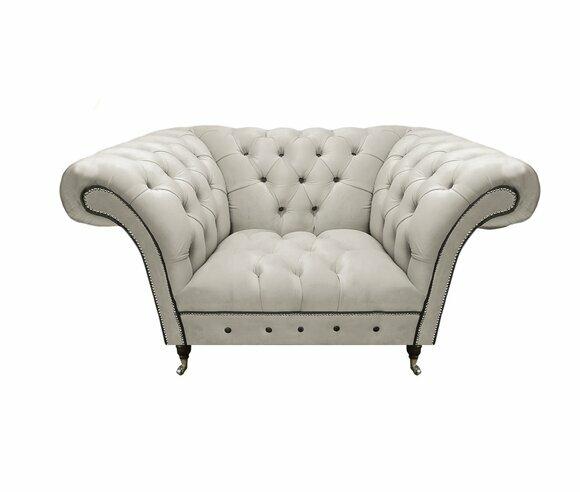 Chesterfield Weißer Ledersessel Kunstleder Einsitzer Wohnzimmer Möbel von JV Moebel