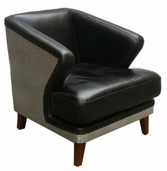 Clubsessel Schwarz Leder Ledersessel Vintage Sessel Möbel Relax von JV Möbel