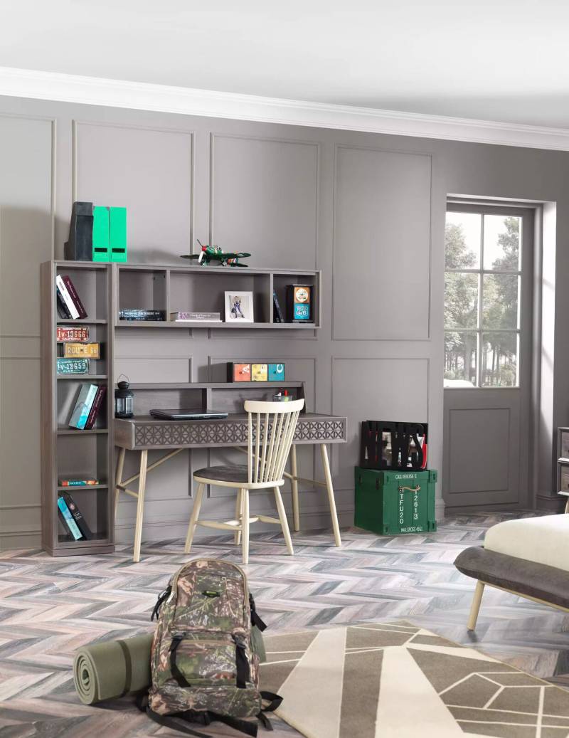 Computertisch Set 3tlg Schreibtisch Bücherregal Holz Grau Regale Tisch von JV Möbel
