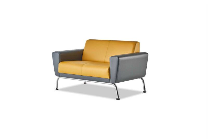 Couch 2-Sitzer Sofa Gelb Grau Ledersofa Modern Zweisitzig Leder Edelstahl von JV Möbel