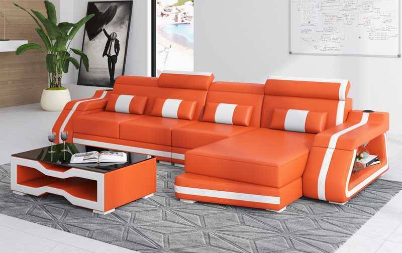 Couch Ecksofa L Form Liege Orange Modern Ledersofa Kunstleder Sofa Couchen von JV Möbel