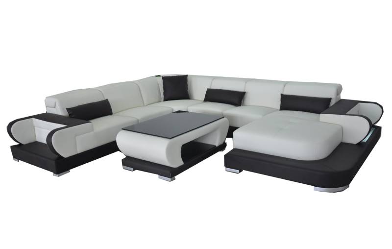 Couch Ecksofa mit USB Leder Wohnlandschaft Garnitur Design Modern Sofa +Tisch Couch Ecksofa mit USB Leder Wohnlandschaft Garnitur Design Modern Sofa +Tisch von JV Möbel