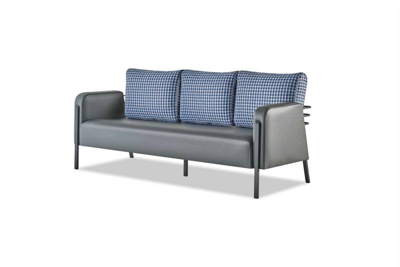 Couch Grau Blau Sessel POlster 3-Sitzer Modern Kissen Leder Edelstahl von JV Möbel