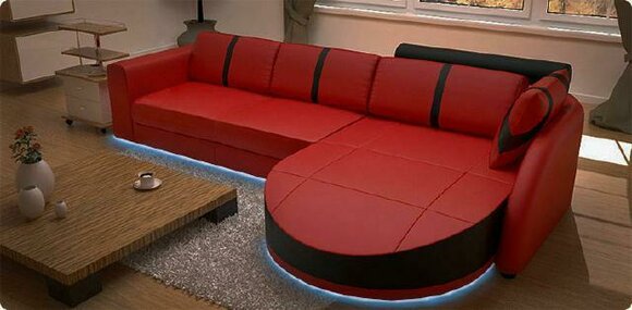 DESIGNERSOFA SCHLAFSOFA LEDERECKCOUCH mit USB LEDERSOFA ECKSOFA MIT BETTFUNKTION von JV Möbel