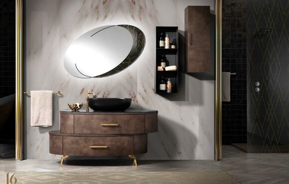 Design Badezimmer Möbel Bad 2 tlg. Set Garnitur Kommode Waschbecken Schwarz von JV Möbel