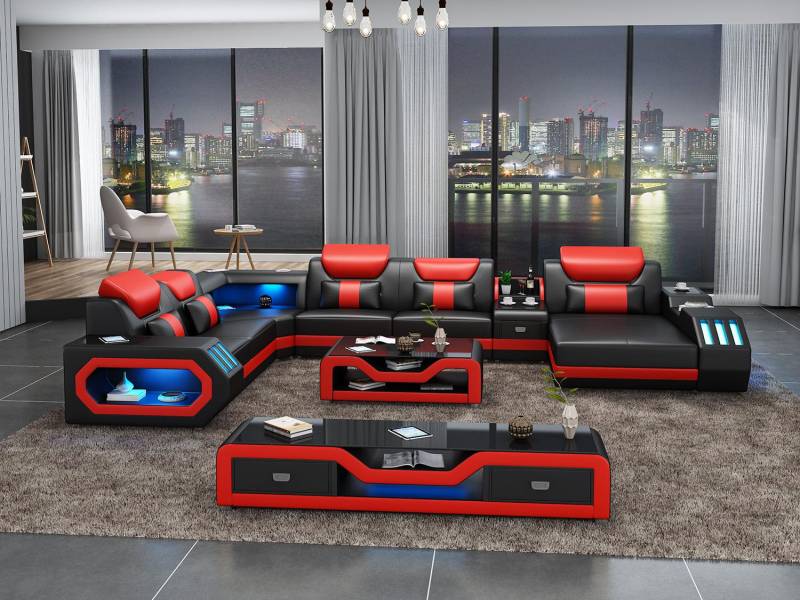 Design Big Sofa mit USB Ecksofa Couch Wohlandschaft U Form Leder Textil Ecke von JV Möbel