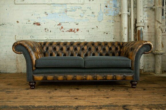 Design Chesterfield Sofa 3 Couch Sofa Set Stoff Polster Leder Dreisitzer von JV Möbel