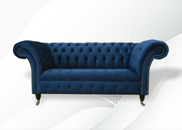 Design Chesterfield Sofagarnitur 2 Sitzer Couch Textil Blau Polster Sofas Blaue von JV Möbel