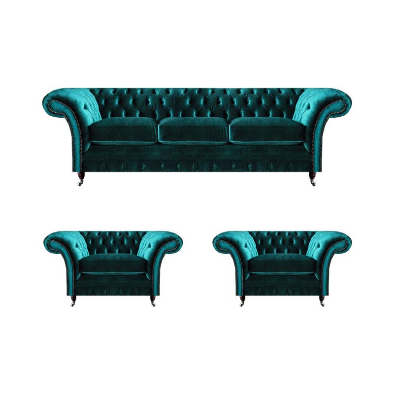 Design Chesterfield Sofagarnitur Dreisitzer Couch Sofa Set 2x Sessel Polster von JV Möbel