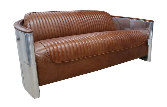 Design Club 3 Sitzer Sofa Ledersofa Dreisitzer Vintage Leder Aluminium Couchen von JV Möbel