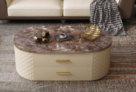 Design Couchtisch Marmor Stein Imitation Wohn Kaffee Sofa Tisch Beistell von JV Möbel