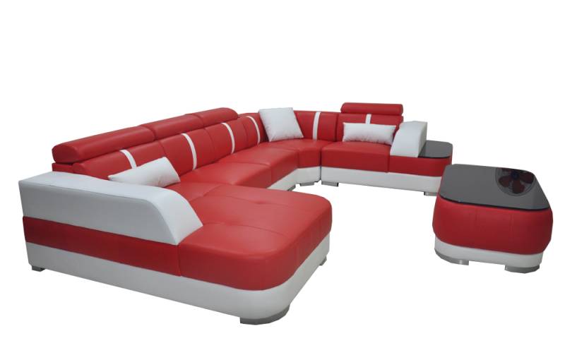 Design Eck Couch Sitz Leder Polster Ecke Garnitur Wohnlandschaft Sofa mit USB von JV Möbel