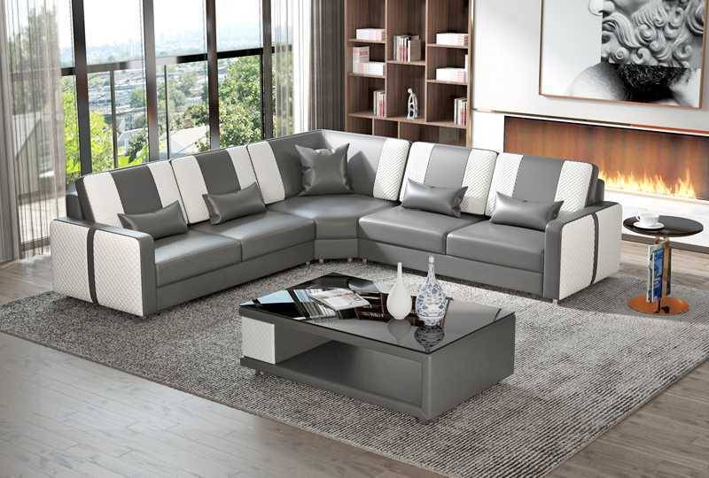 Design Eckgarnitur Ledersofa Ecksofa L Form Couch Sofa Grau Eckcouch von JV Möbel