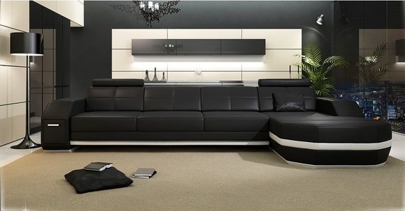 Design Ecksofa Couch Polster Eck Garnitur Ledersofa Ecke Wohnlandschaft von JV Moebel