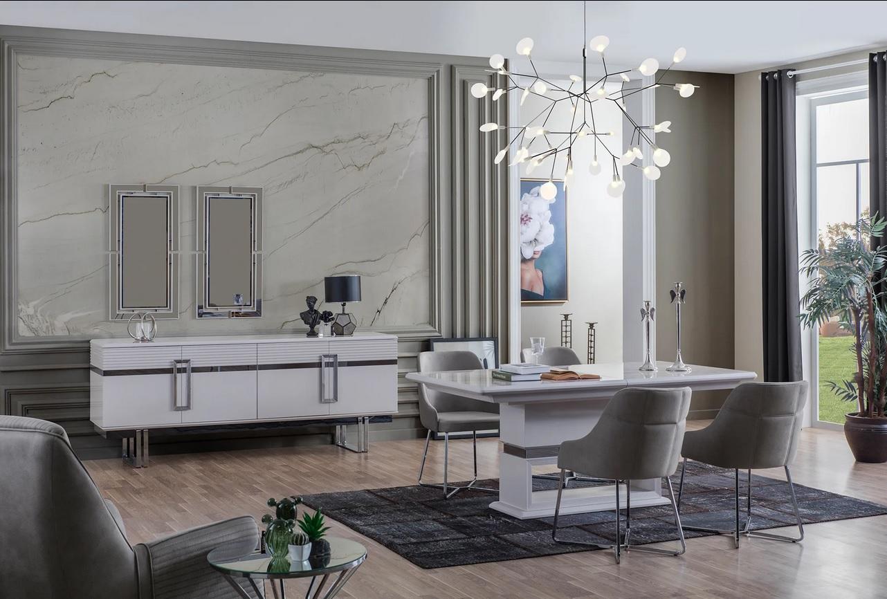 Design Esszimmer Set Esstisch + 4x Stühle + Anrichte mit 2x Spiegel 8 tlg Design Esszimmer Set Esstisch + 4x Stühle + Anrichte mit 2x Spiegel 8 tlg von JV Möbel
