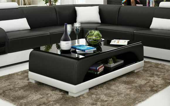 Design Glastisch Leder Couch Tisch Tische Glas Sofa Wohnzimmertische von JV Möbel