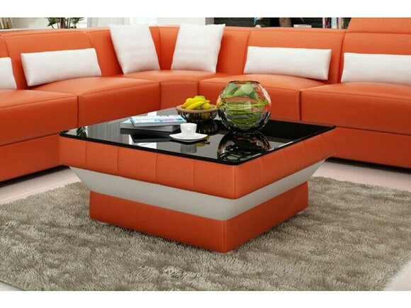 Design Glastisch Leder Couch Tisch Tische Glas Sofa Wohnzimmertische von JV Möbel