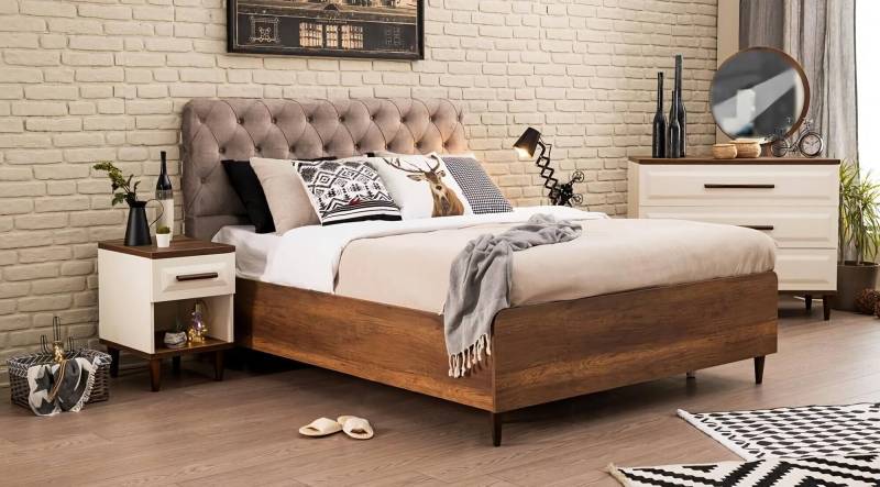 Design Holzmöbel Schlafzimmer Set 5tlg Bett 2x Nachttische Kommode mit Spiegel Design Holzmöbel Schlafzimmer Set 5tlg Bett 2x Nachttische Kommode mit Spiegel von JV Möbel