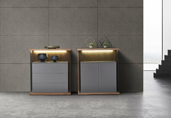 Design Kommode Anrichte 2er Set Side Lowboard Schrank Regal LED Wohn von JV Möbel