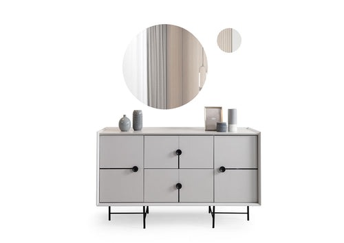 Design Kommode mit 2x Spiegel Schlafzimmer Set 3tlg Holzmöbel Grau Wandspiegel von JV Möbel